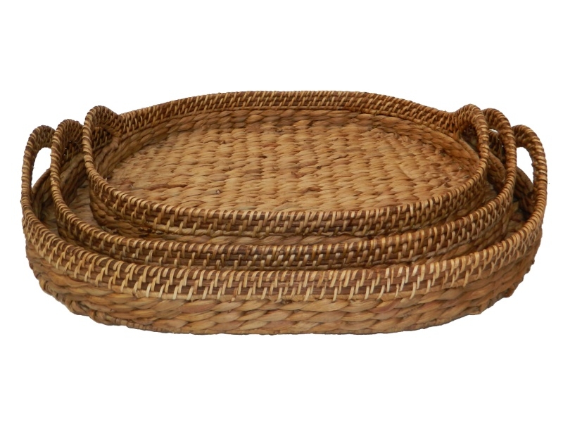 Ultimate Oval Water Hyacinth & Rattan Serving Tray Set - Eco-friendly Home Decor